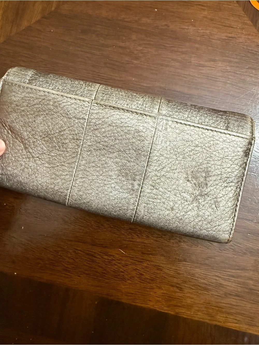 Coach Metallic Pewter Leather Wallet Clutch